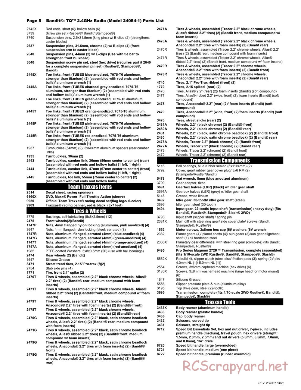 Traxxas - Bandit XL-5 (2015) - Parts List - Page 5