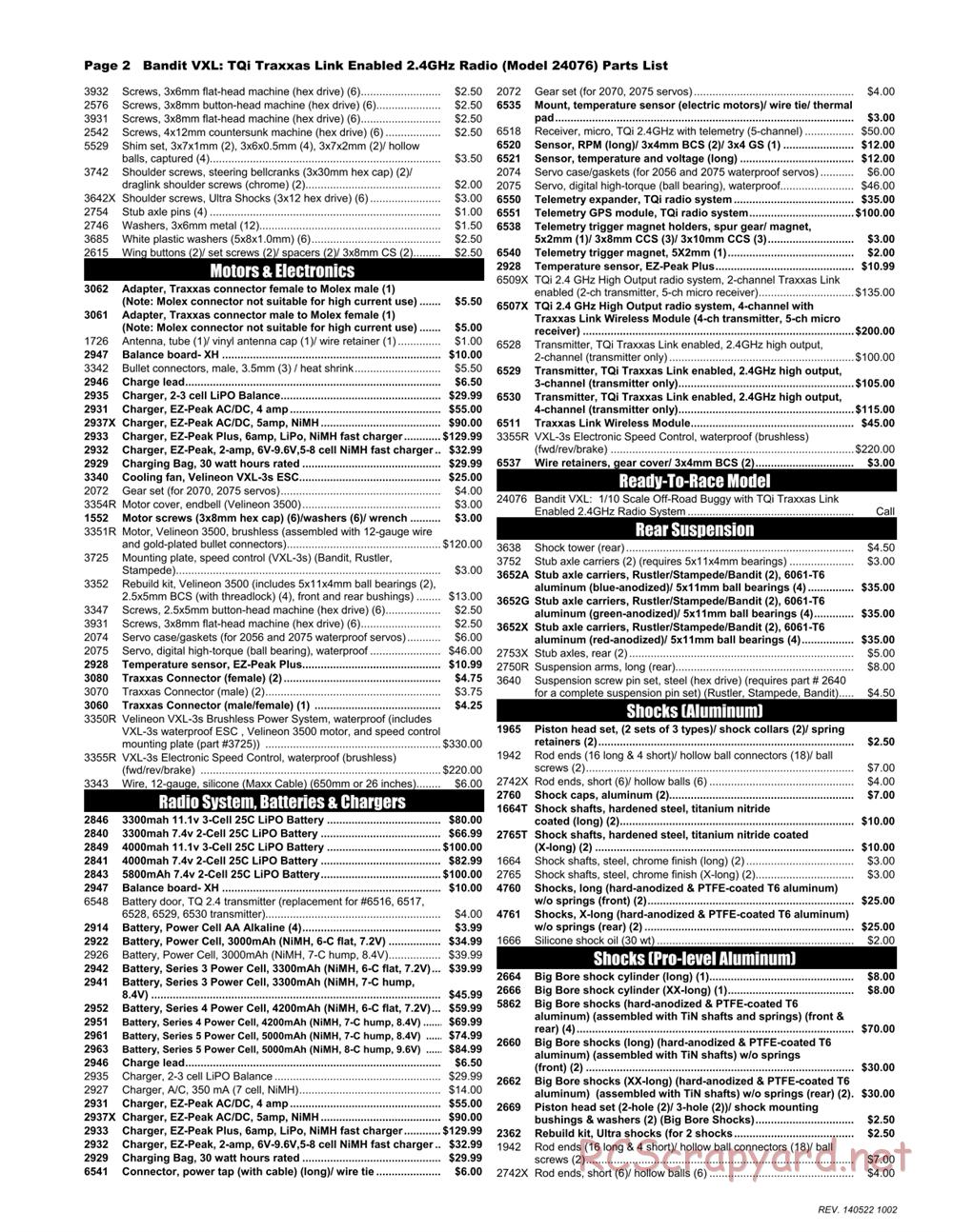 Traxxas - Bandit VXL (2014) - Parts List - Page 2