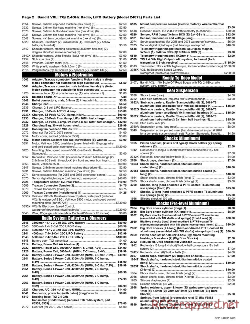 Traxxas - Bandit VXL LiPo (2012) - Parts List - Page 2