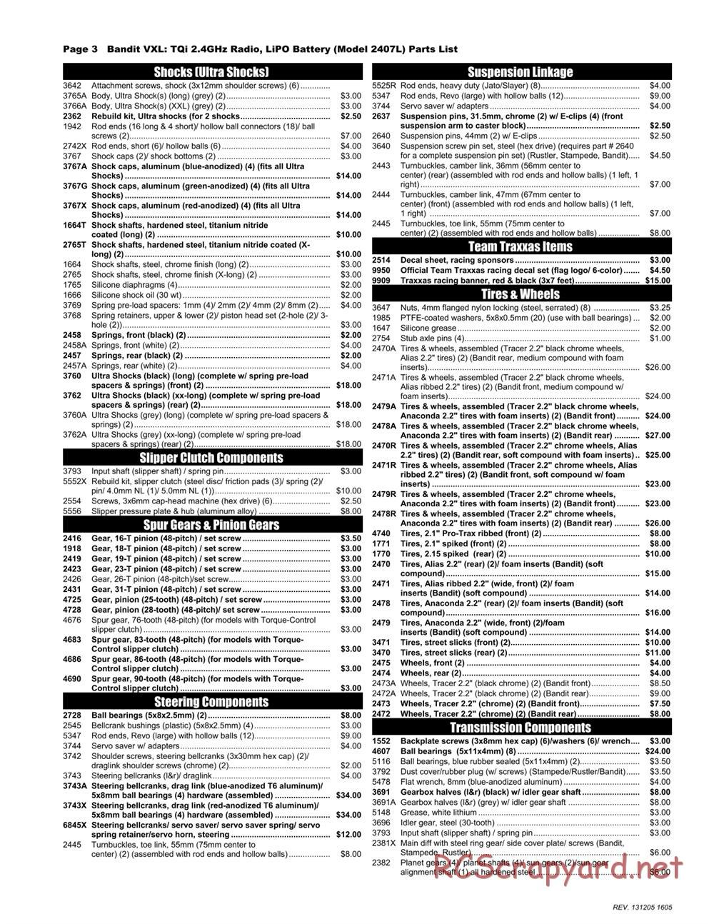 Traxxas - Bandit VXL LiPo (2012) - Parts List - Page 3