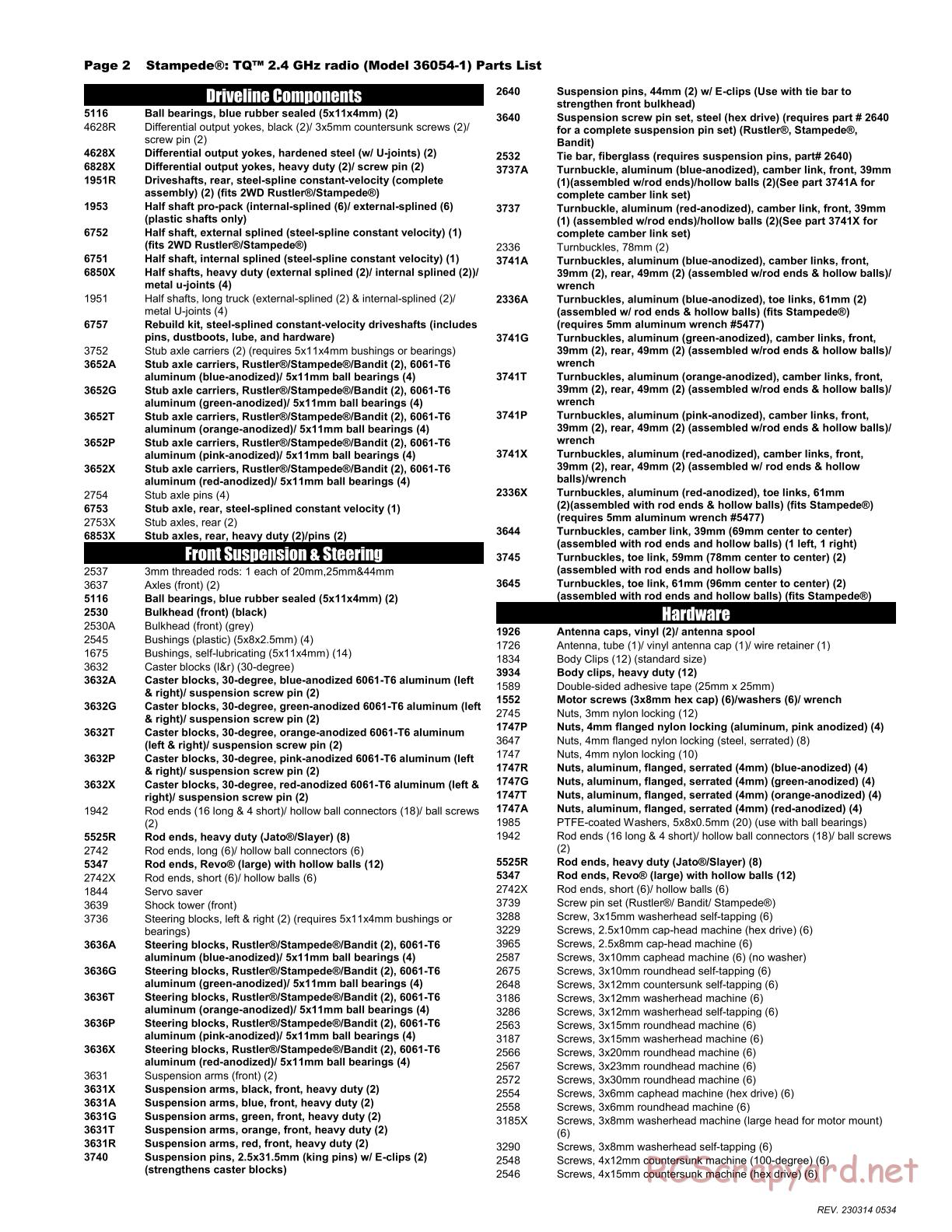 Traxxas - Stampede XL-5 (2018) - Parts List - Page 2