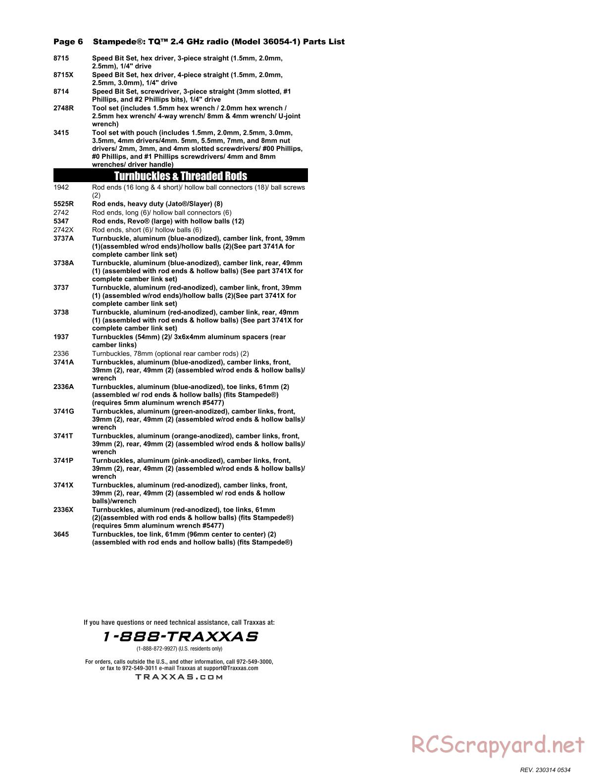 Traxxas - Stampede XL-5 (2018) - Parts List - Page 6