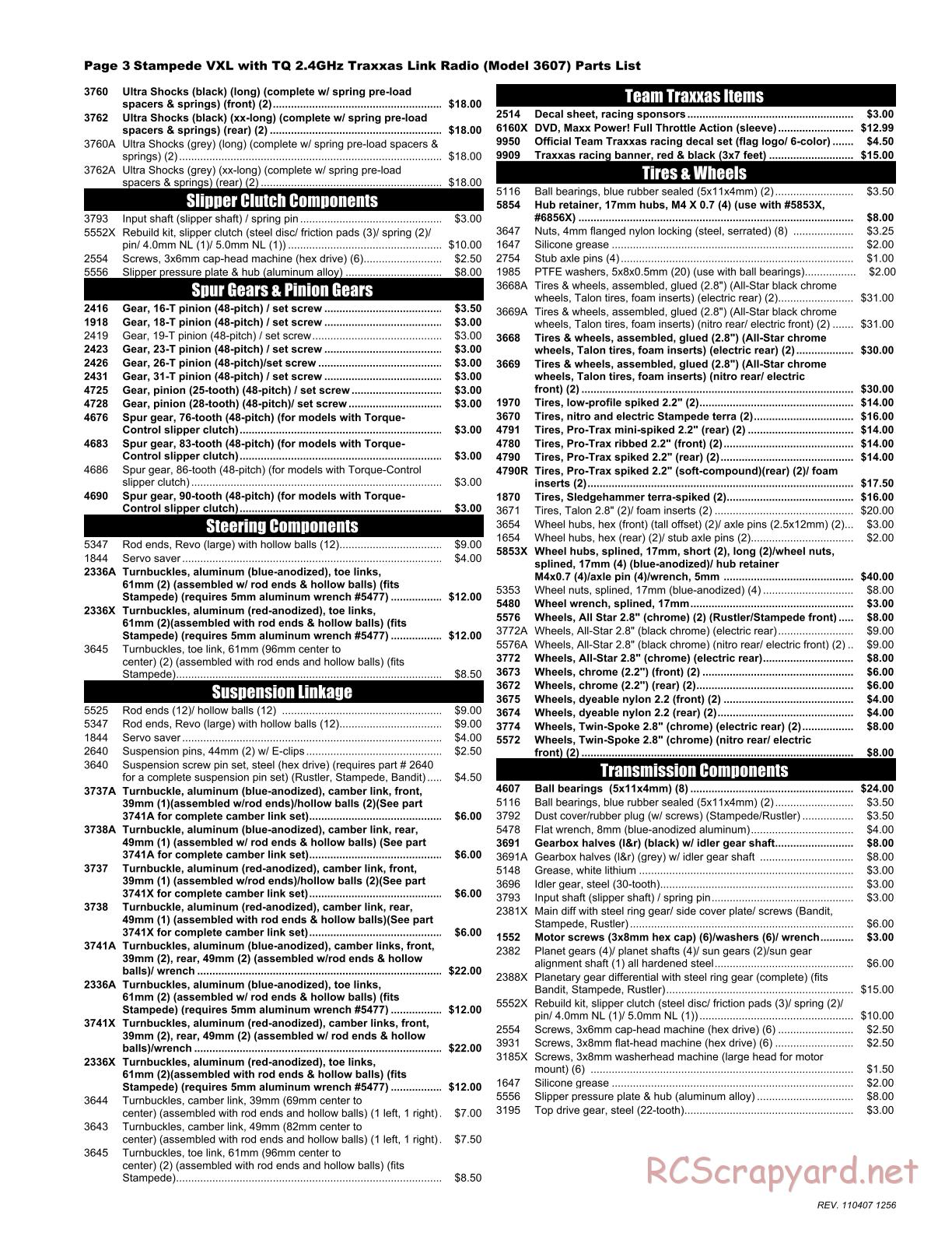 Traxxas - Stampede VXL - Parts List - Page 3