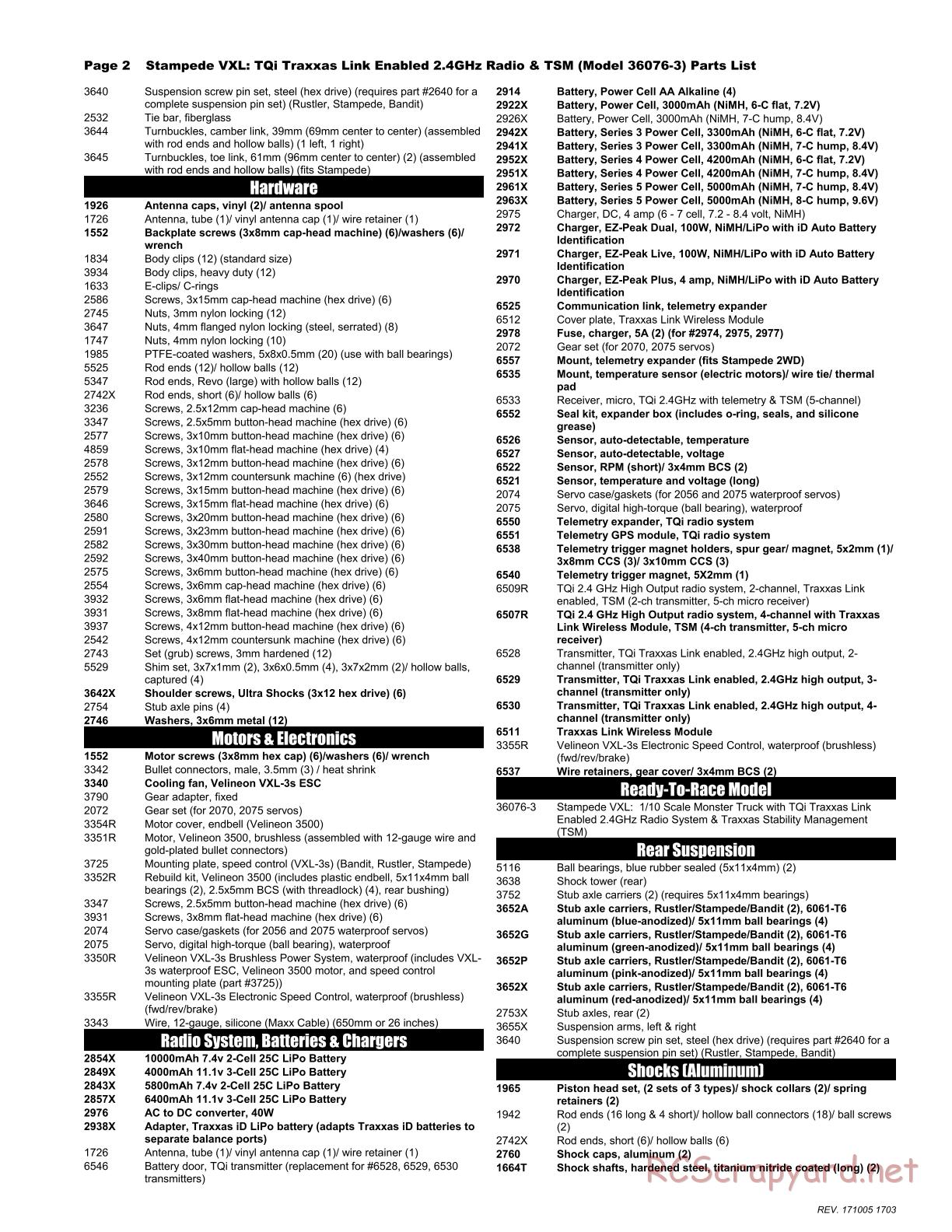 Traxxas - Stampede VXL - Parts List - Page 2