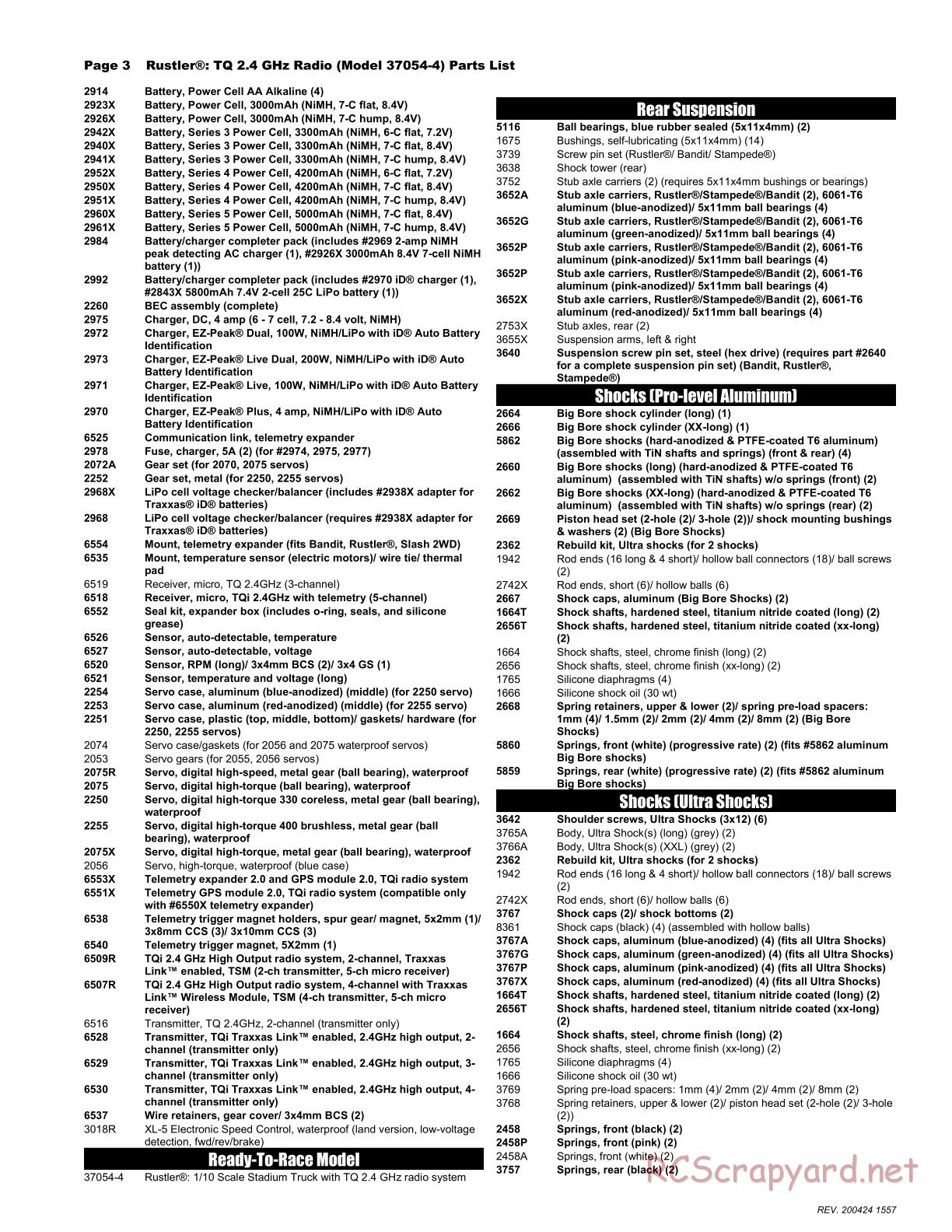 Traxxas - Rustler XL-5 (2018) - Parts List - Page 3