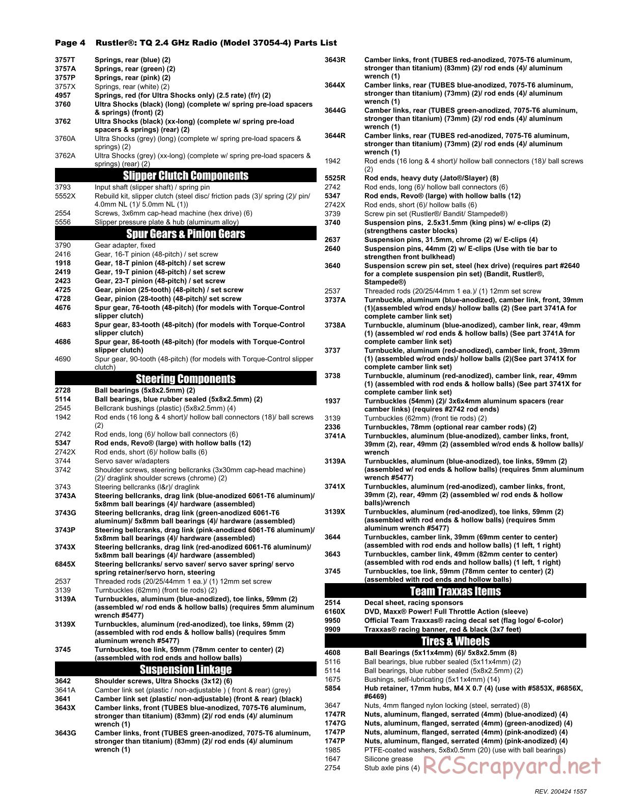 Traxxas - Rustler XL-5 (2018) - Parts List - Page 4