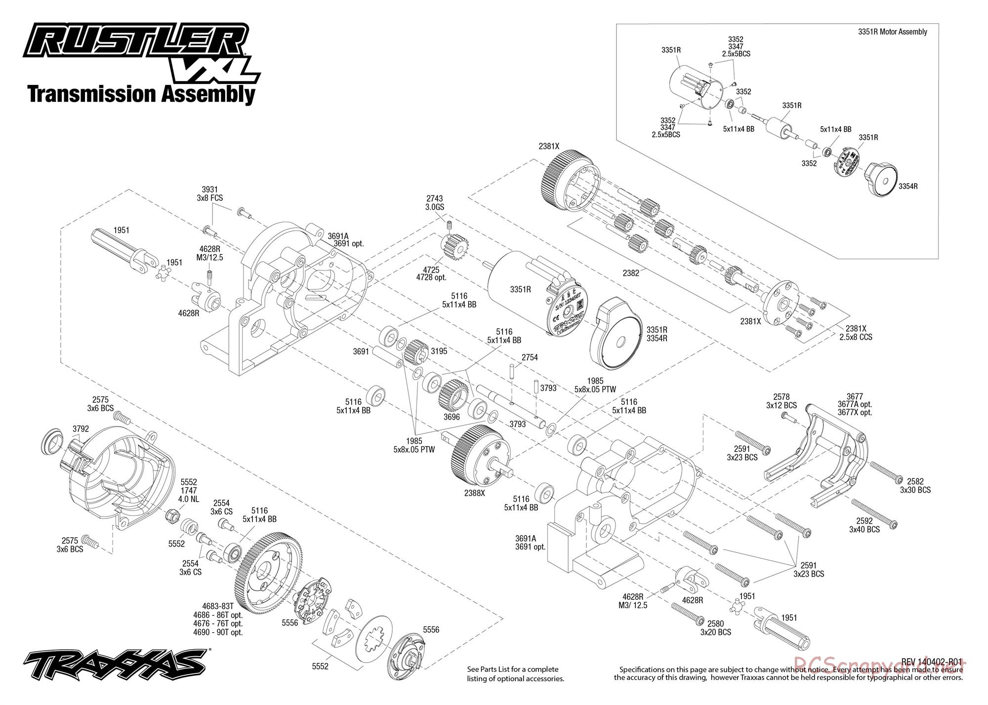 Traxxas - Rustler VXL (2014) - Exploded Views - Page 4