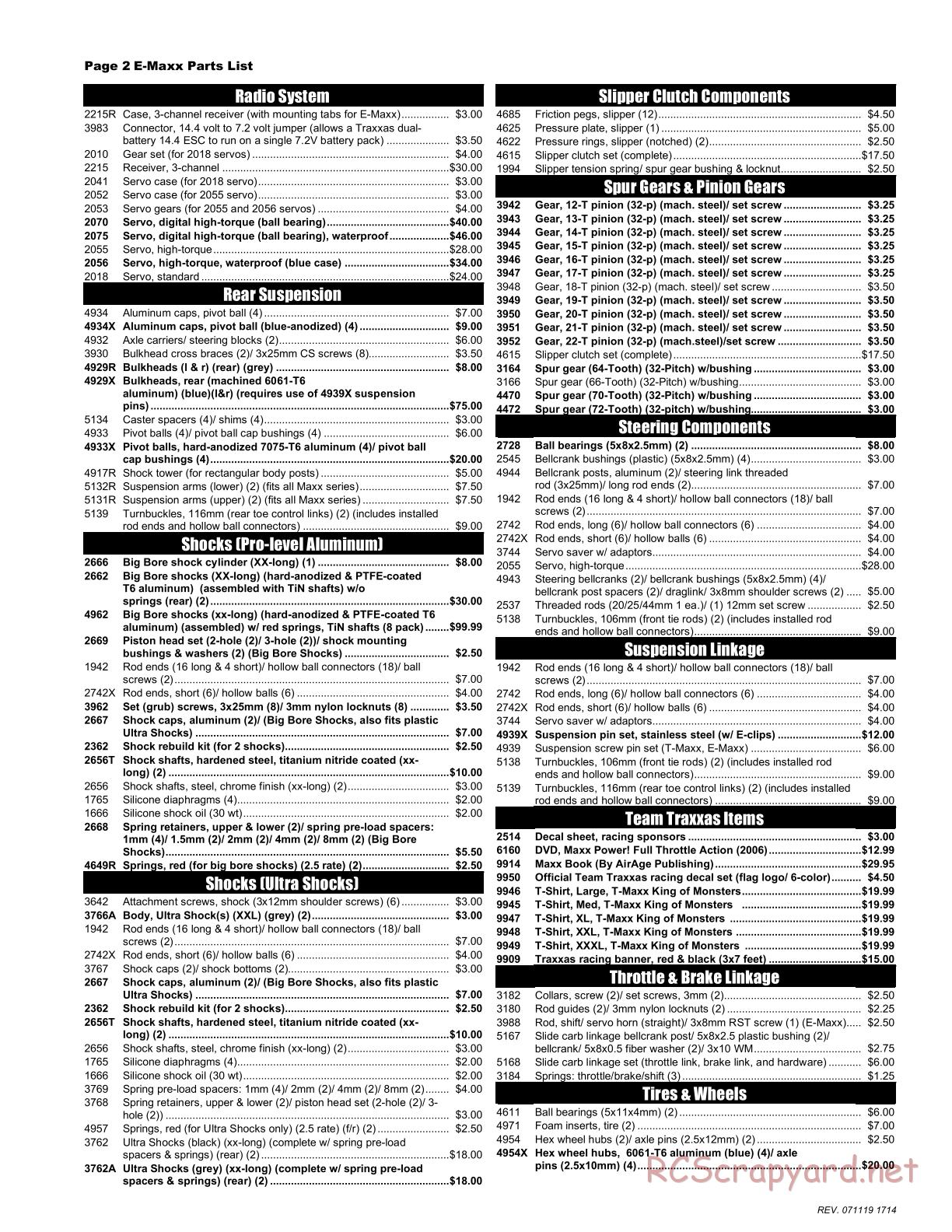 Traxxas - E-Maxx (2000) - Parts List - Page 2