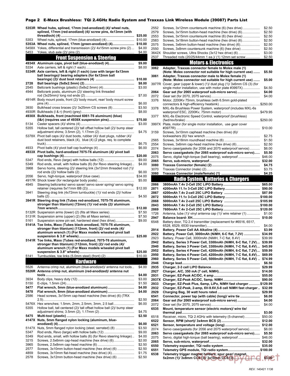 Traxxas - E-Maxx Brushless (2014) - Parts List - Page 2