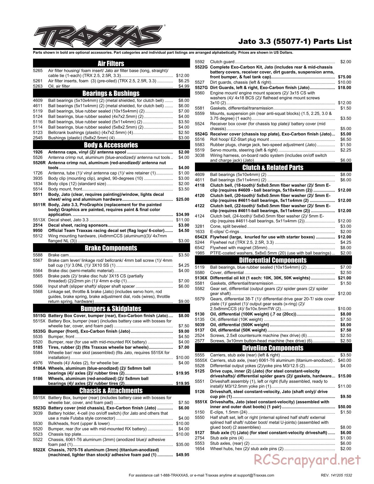 Traxxas - Jato 3.3 (2015) - Parts List - Page 1