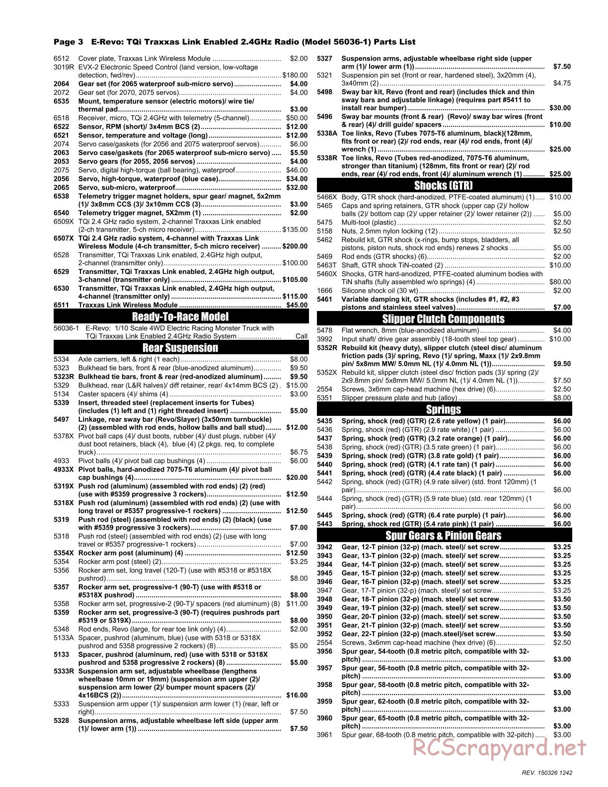 Traxxas - E-Revo (2015) - Parts List - Page 3