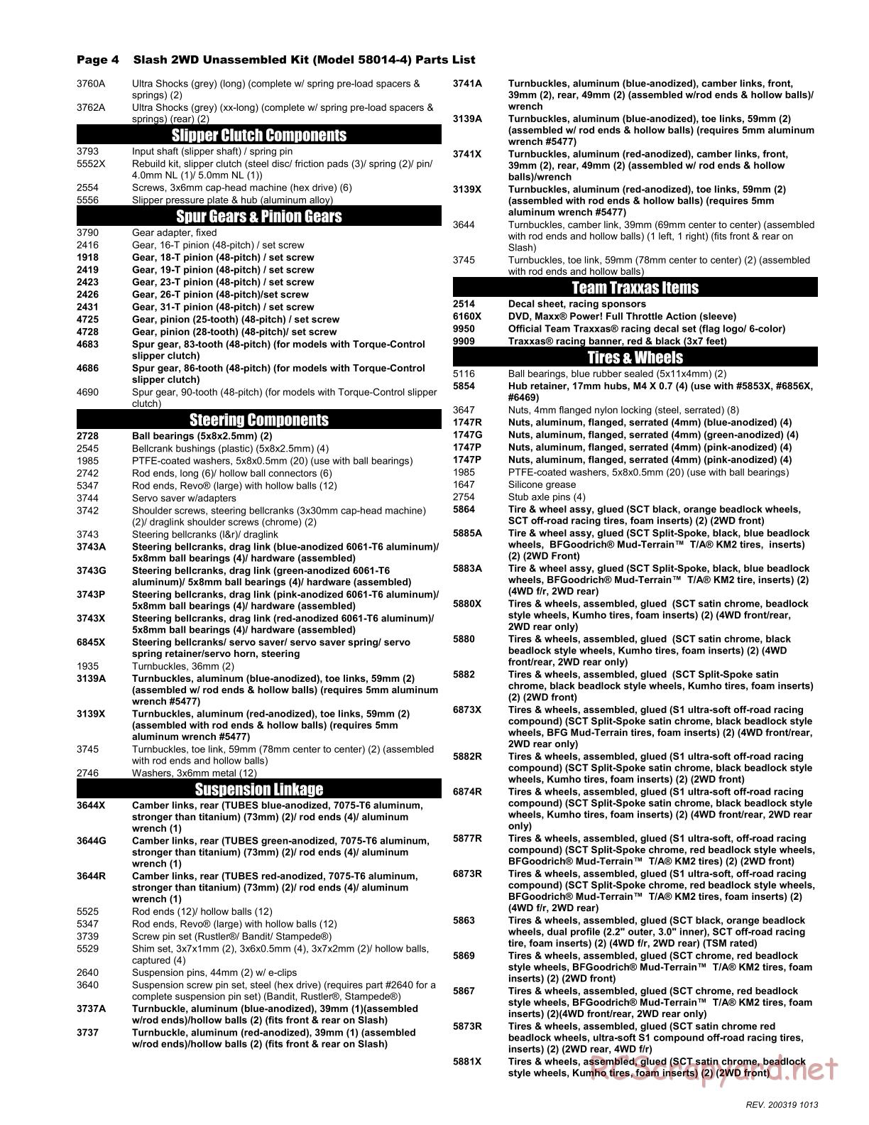 Traxxas - Slash 2WD - Parts List - Page 4