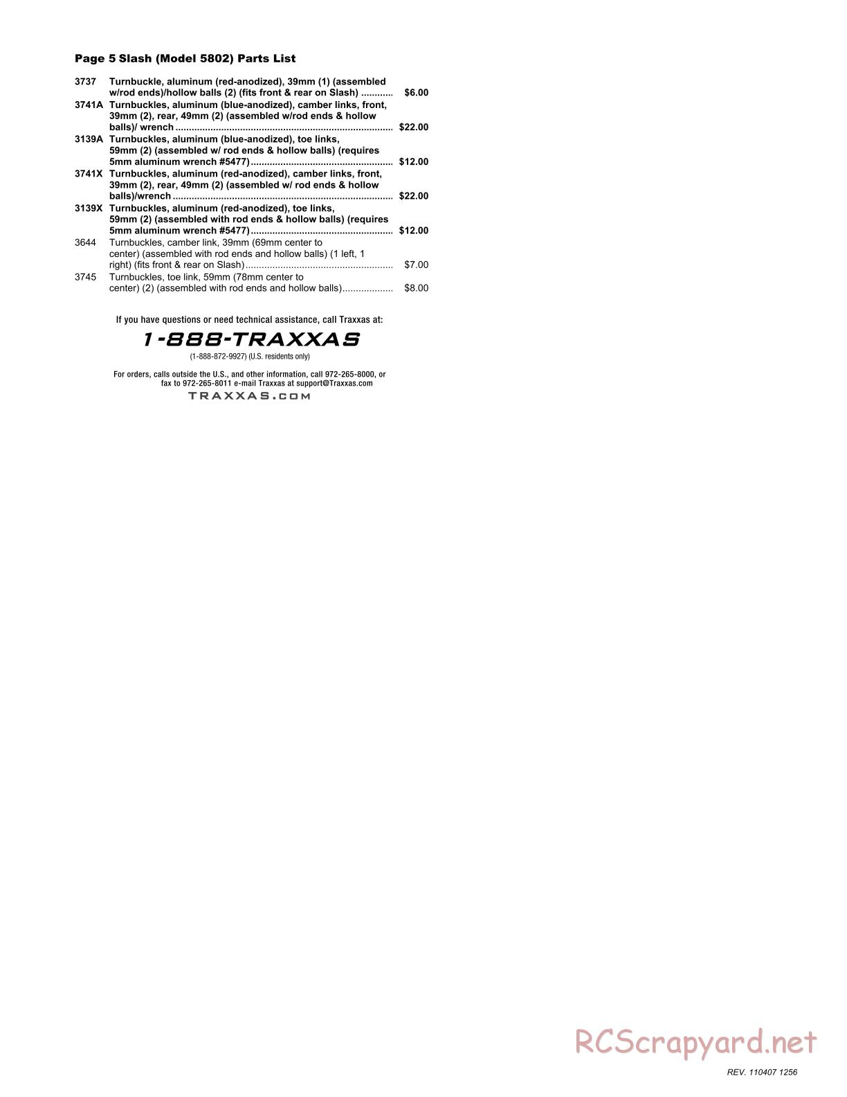 Traxxas - Slash 2WD (2011) - Parts List - Page 5