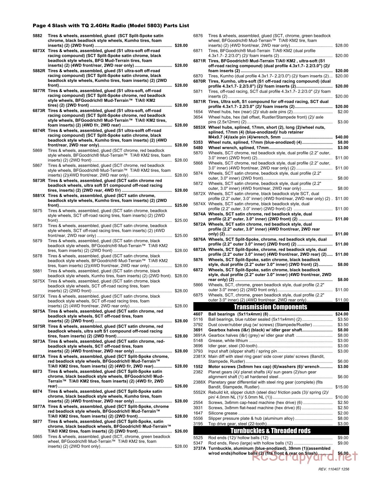 Traxxas - Slash 2WD - Parts List - Page 4