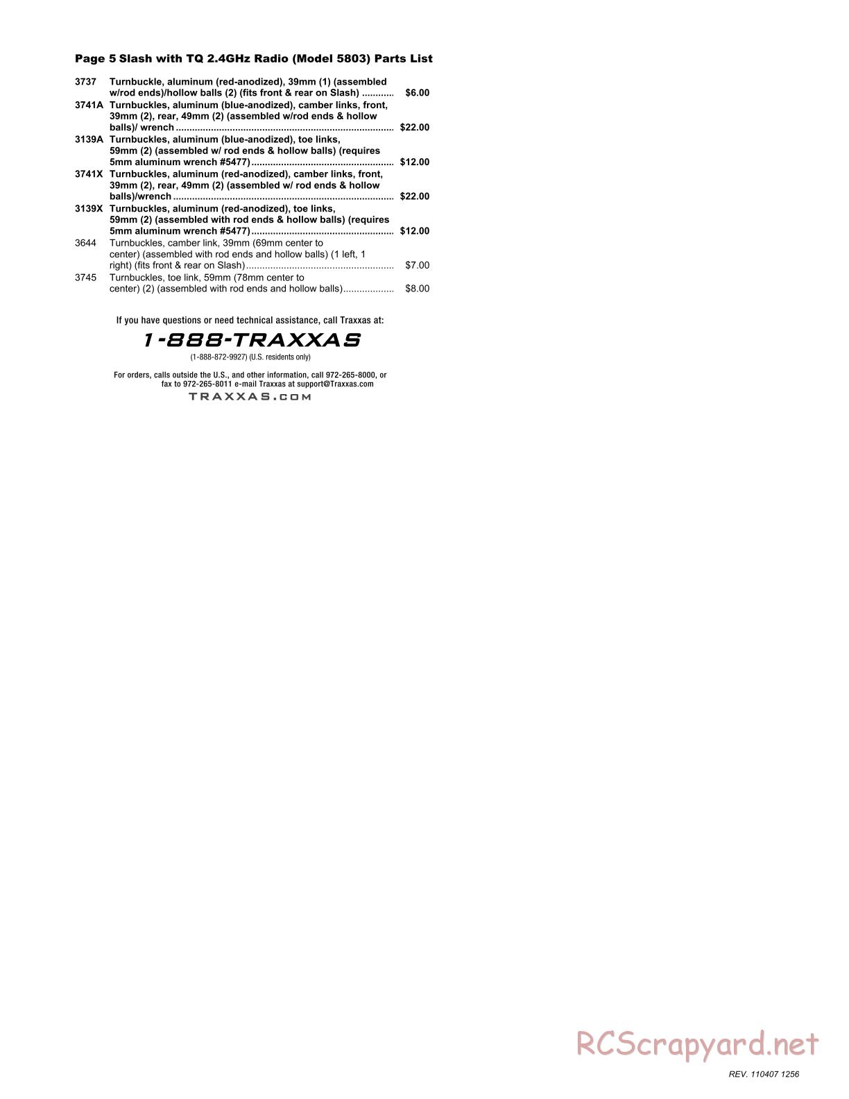 Traxxas - Slash 2WD - Parts List - Page 5