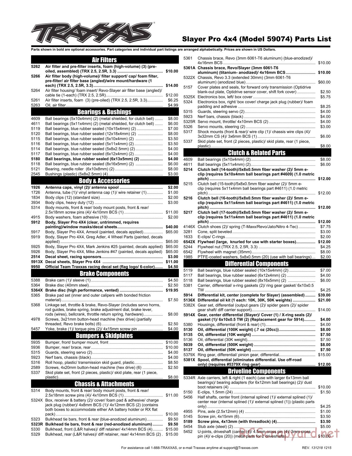 Traxxas - Slayer Pro 4x4 (2012) - Parts List - Page 1