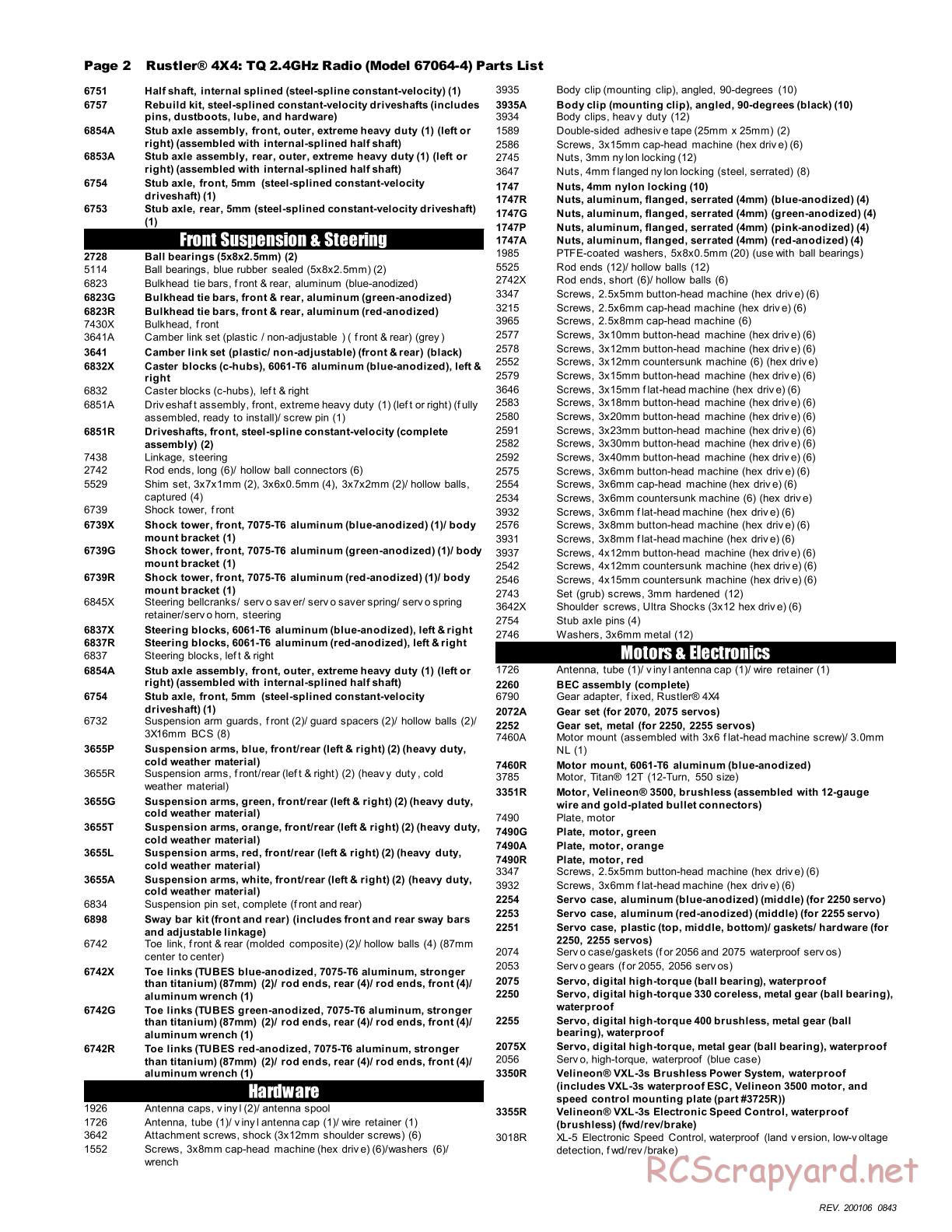 Traxxas - Rustler 4x4 XL-5 (2018) - Parts List - Page 2