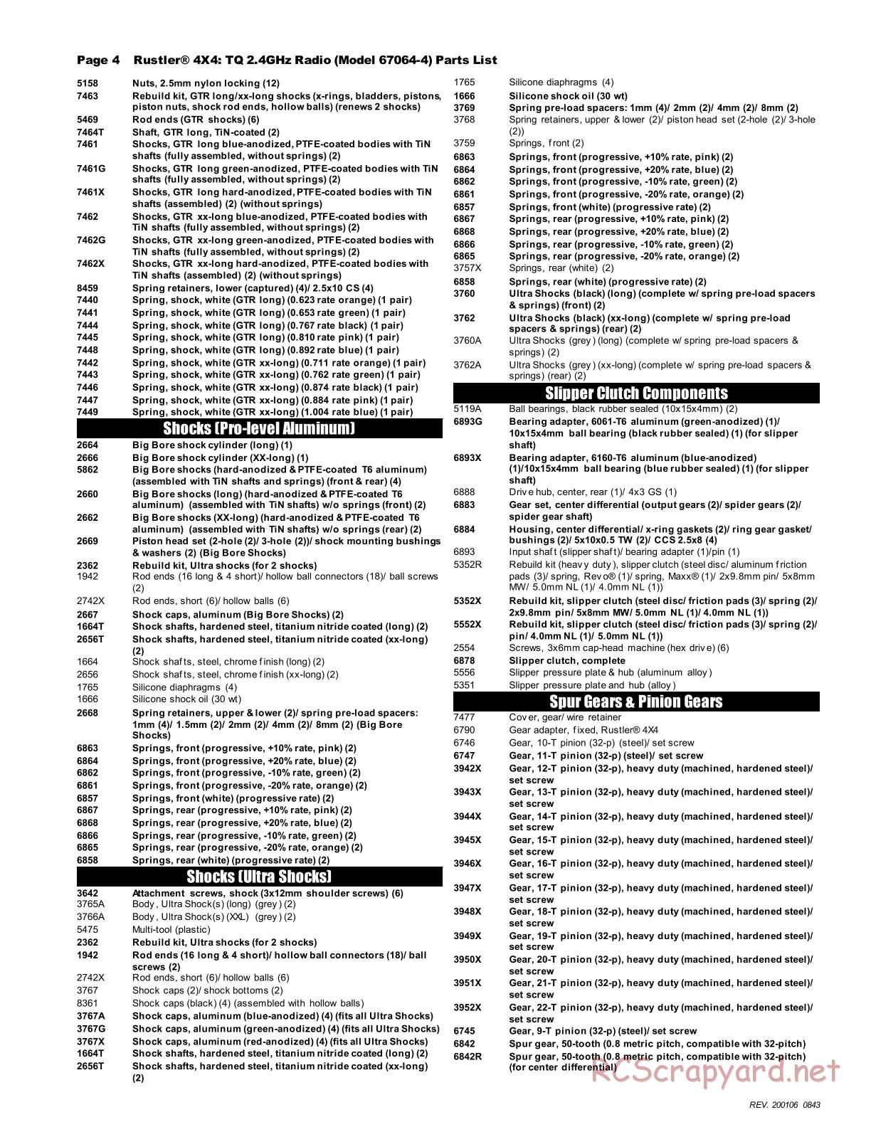 Traxxas - Rustler 4x4 XL-5 (2018) - Parts List - Page 4