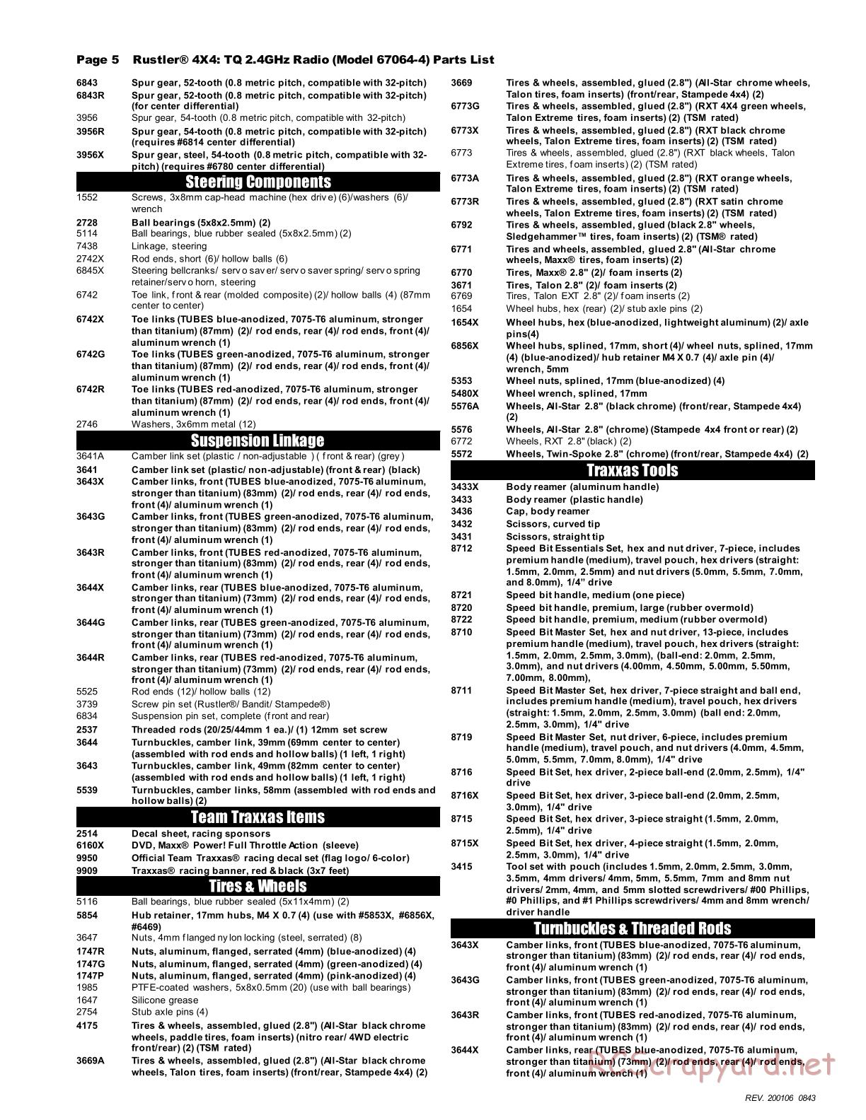 Traxxas - Rustler 4x4 XL-5 (2018) - Parts List - Page 5