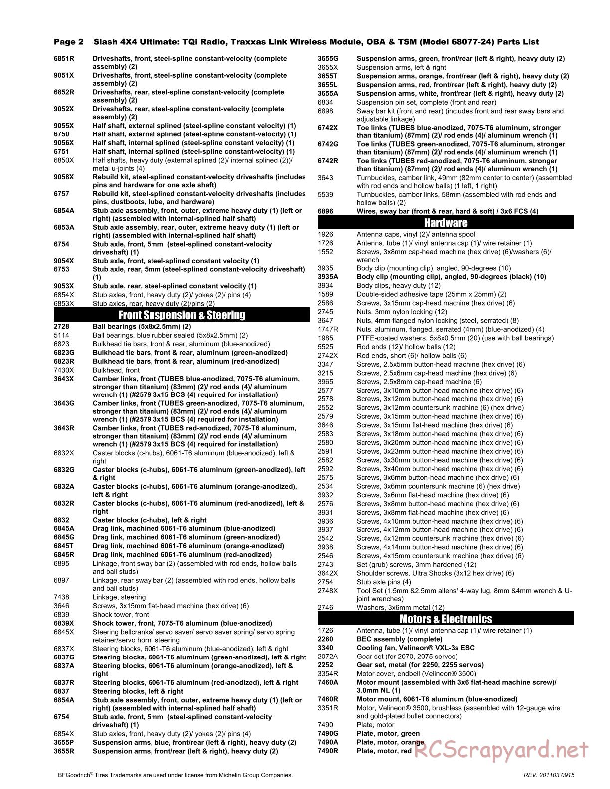 Traxxas - Slash 4x4 Ultimate TSM OBA (2017) - Parts List - Page 2