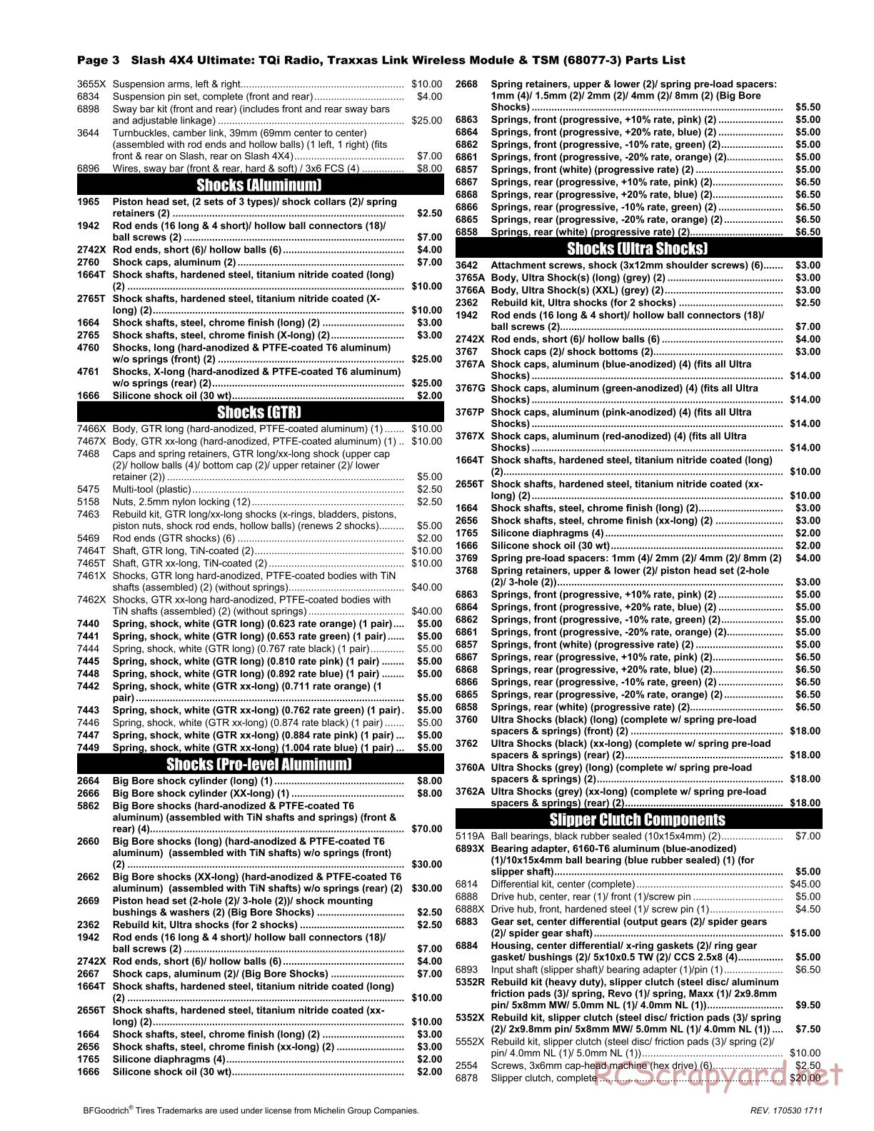 Traxxas - Slash 4x4 Ultimate TSM (2016) - Parts List - Page 3