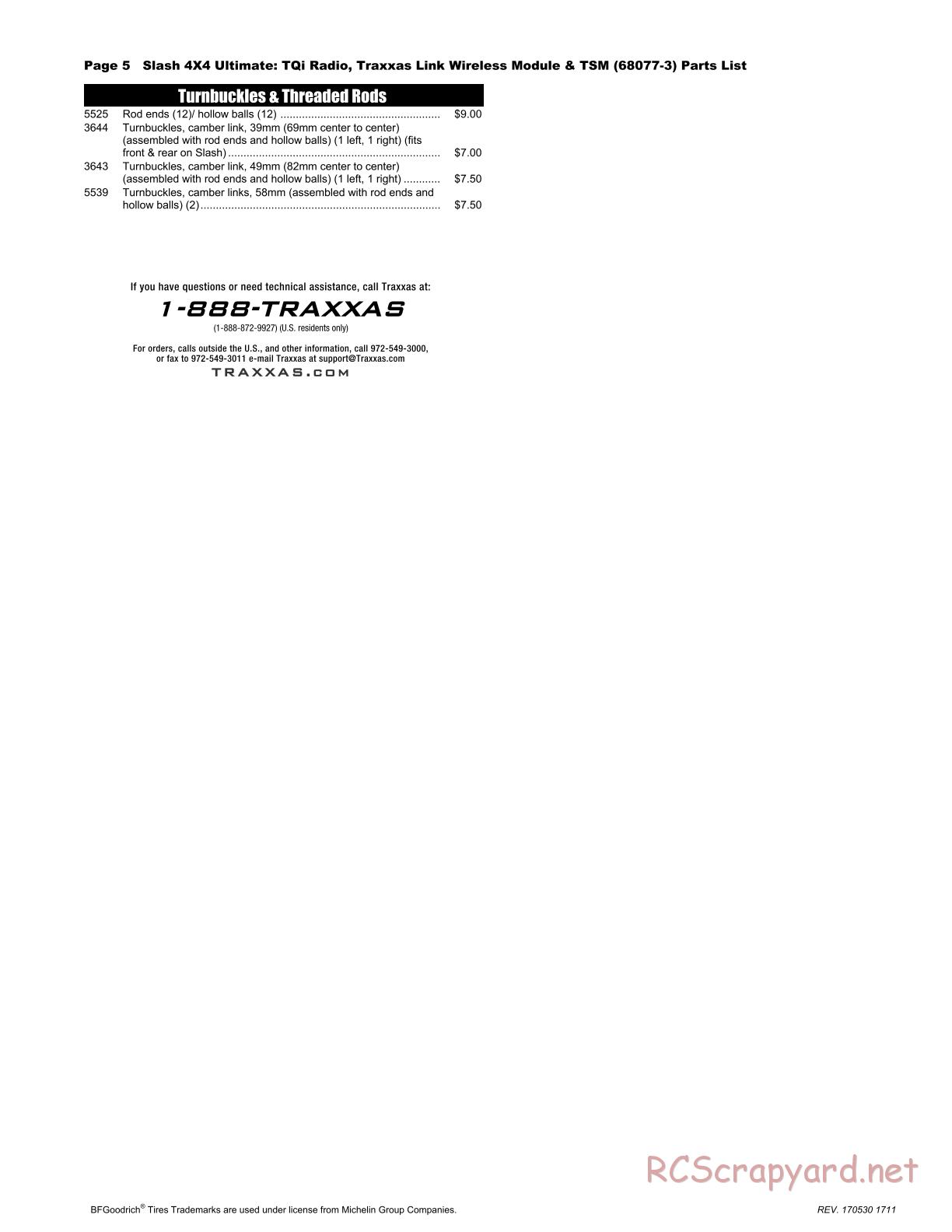 Traxxas - Slash 4x4 Ultimate TSM (2016) - Parts List - Page 5