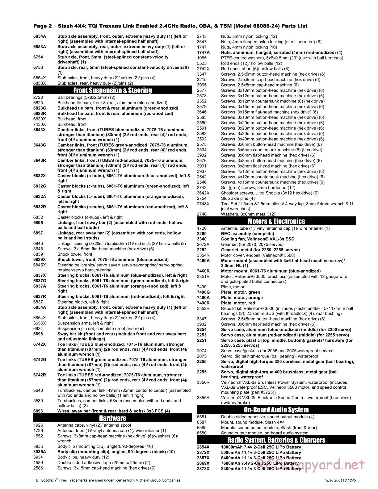 Traxxas - Slash 4x4 TSM OBA (2017) - Parts List - Page 2