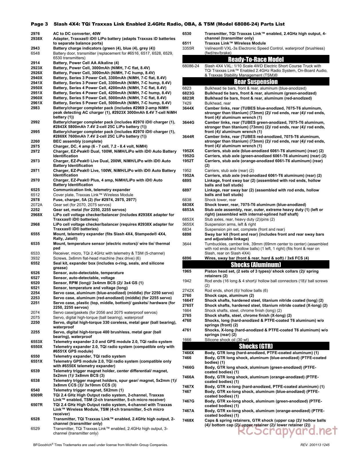 Traxxas - Slash 4x4 TSM OBA (2017) - Parts List - Page 3