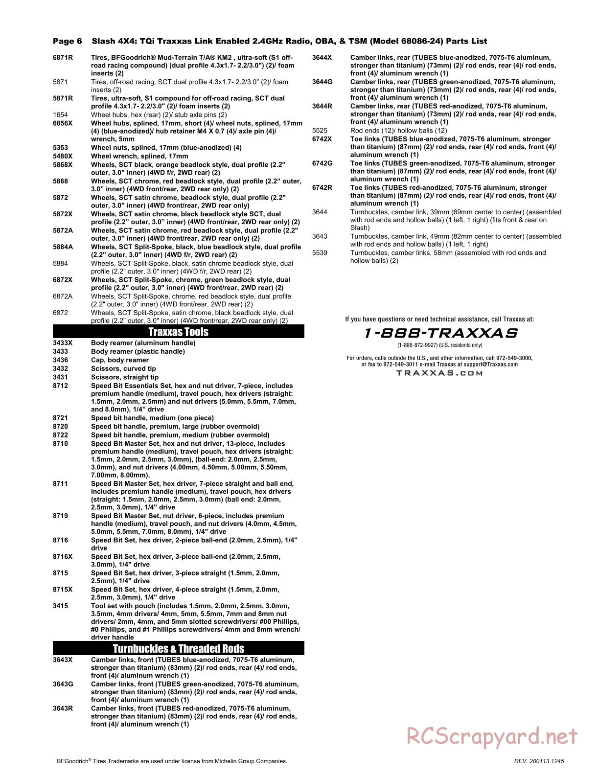 Traxxas - Slash 4x4 TSM OBA (2017) - Parts List - Page 6