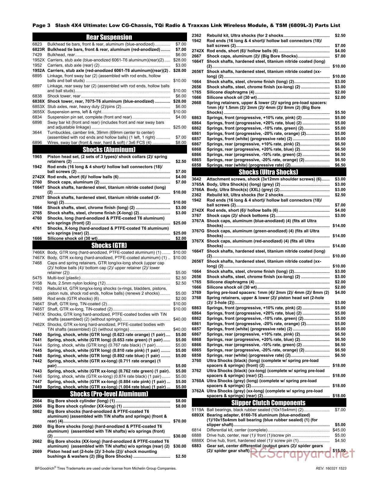 Traxxas - Slash 4x4 Ultimate TSM LiPo (2016) - Parts List - Page 3