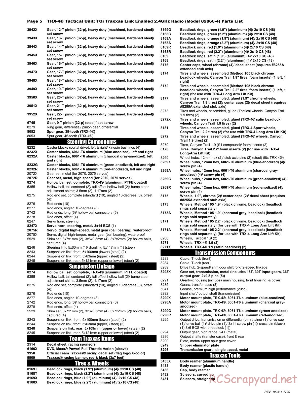 Traxxas - TRX-4 Tactical Unit (2018) - Parts List - Page 5