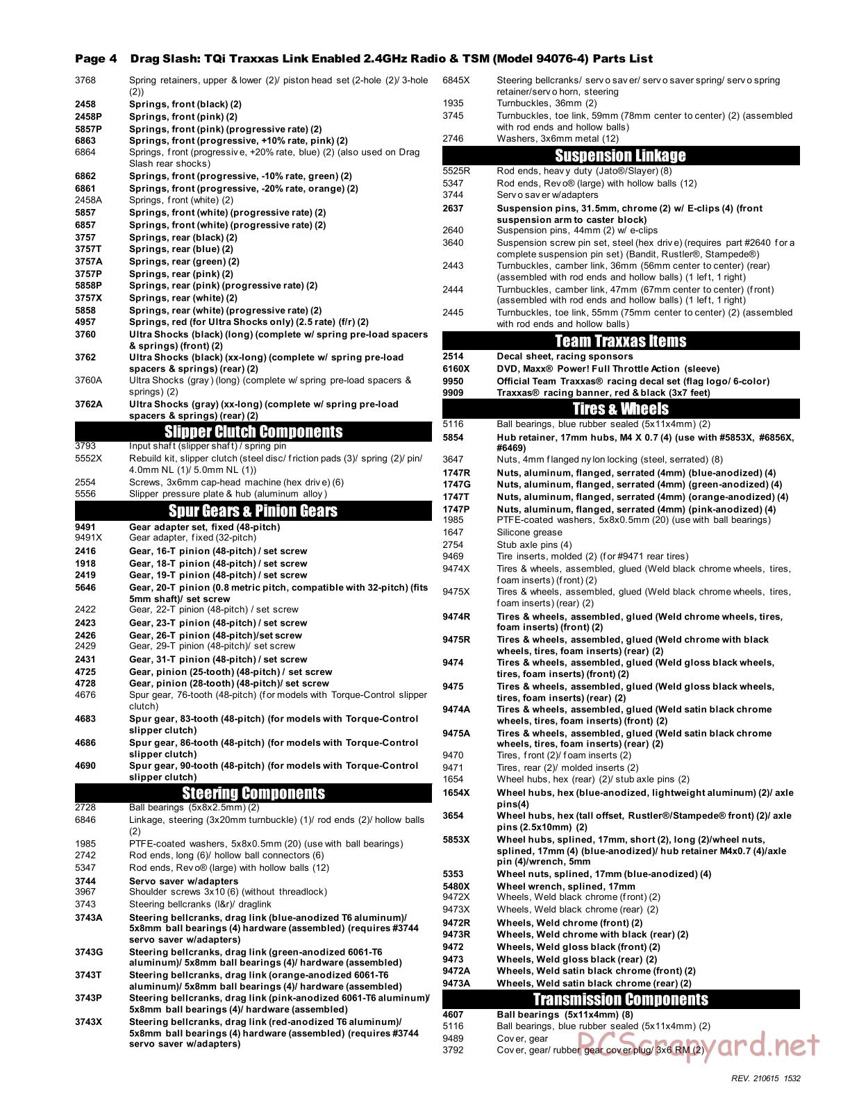 Traxxas - Drag Slash - Parts List - Page 4