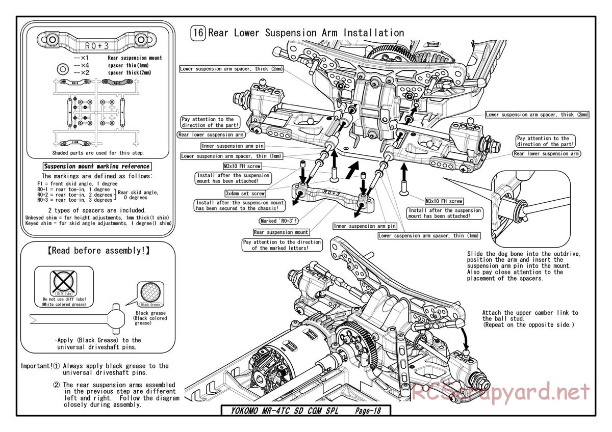 Yokomo - MR-4TC SD CGM Special - Manual - Page 18