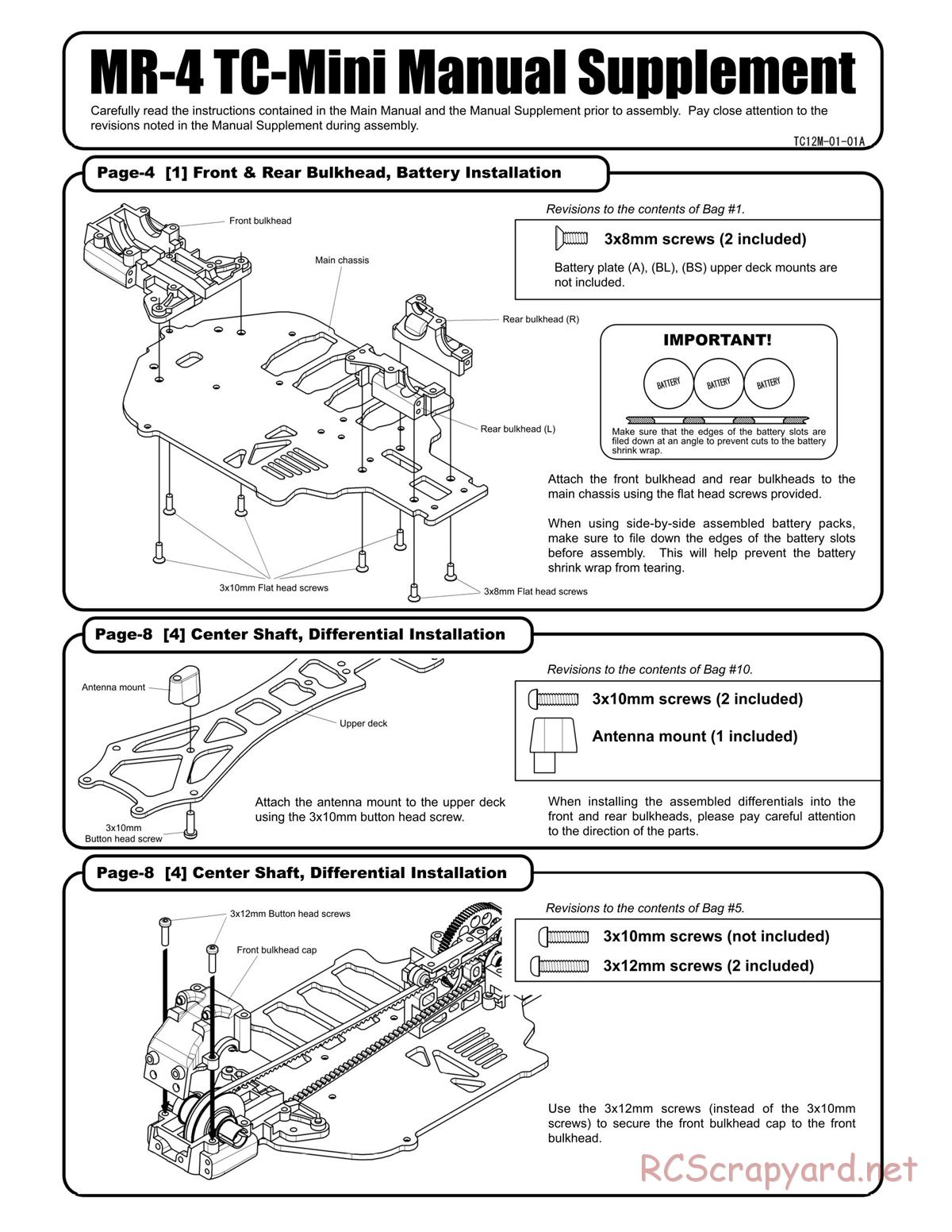 Yokomo - MR-4TC Mini - Manual Supplement - Page 1