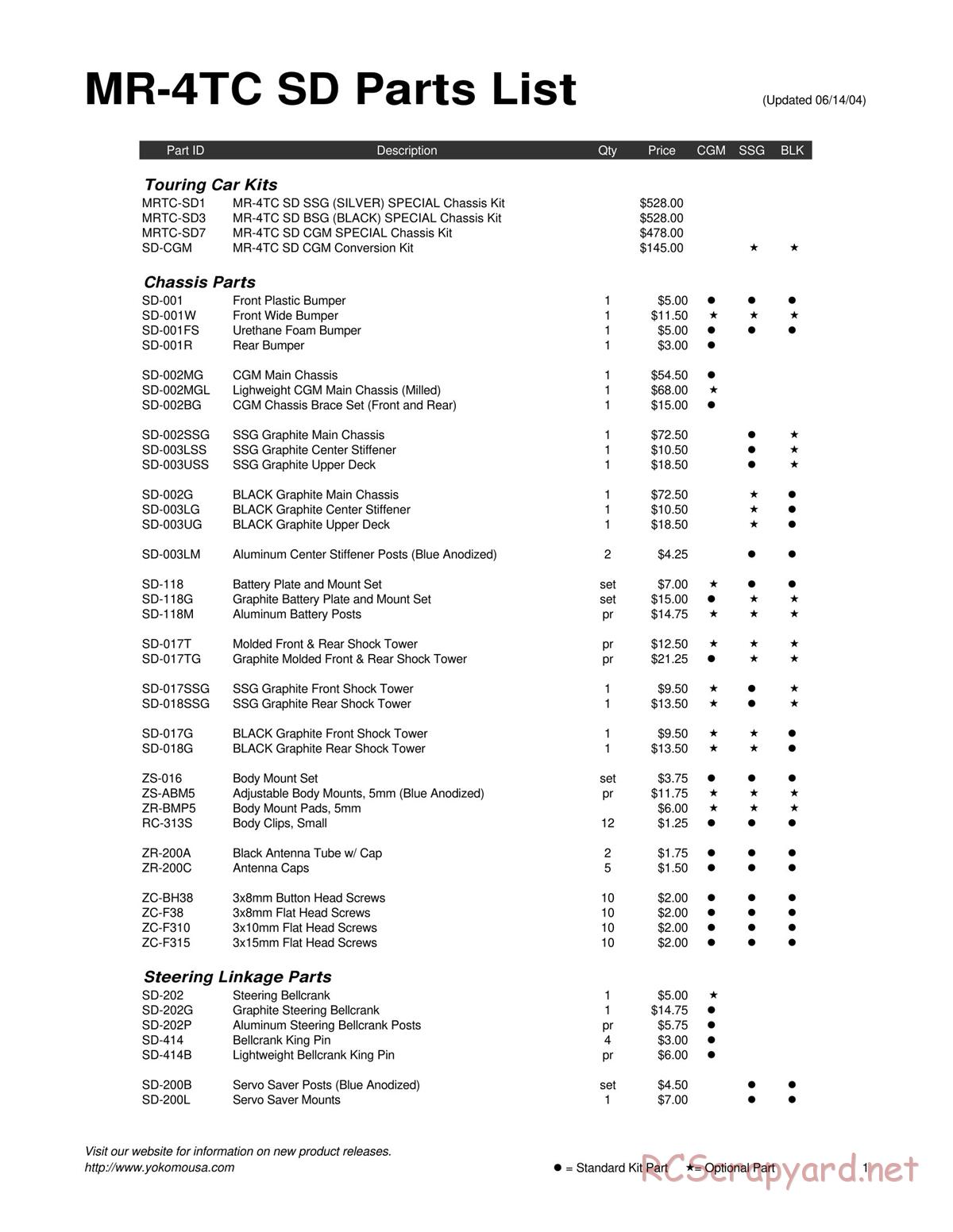 Yokomo - MR-4TC SD - Parts - Page 1