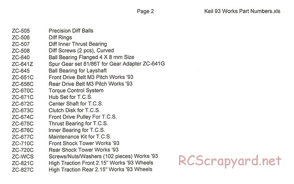 Yokomo - Super Dog Fighter Works 93 - Parts List - Page 2