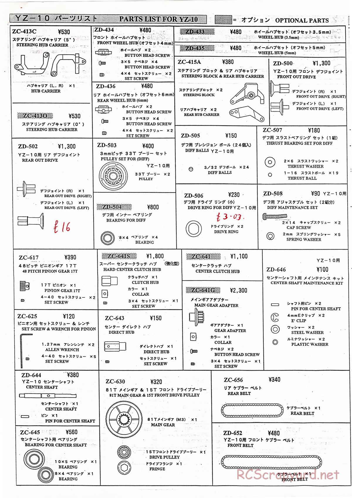 Yokomo - Super Dog Fighter YZ-10 - Parts Lists - Page 6