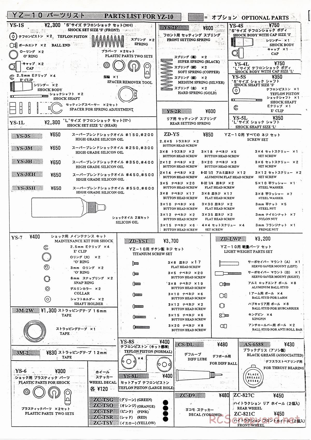 Yokomo - Super Dog Fighter YZ-10 - Parts Lists - Page 8